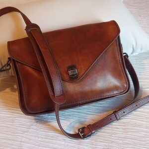 Structured Brown Leather Crossbody Bag with Front Clasp